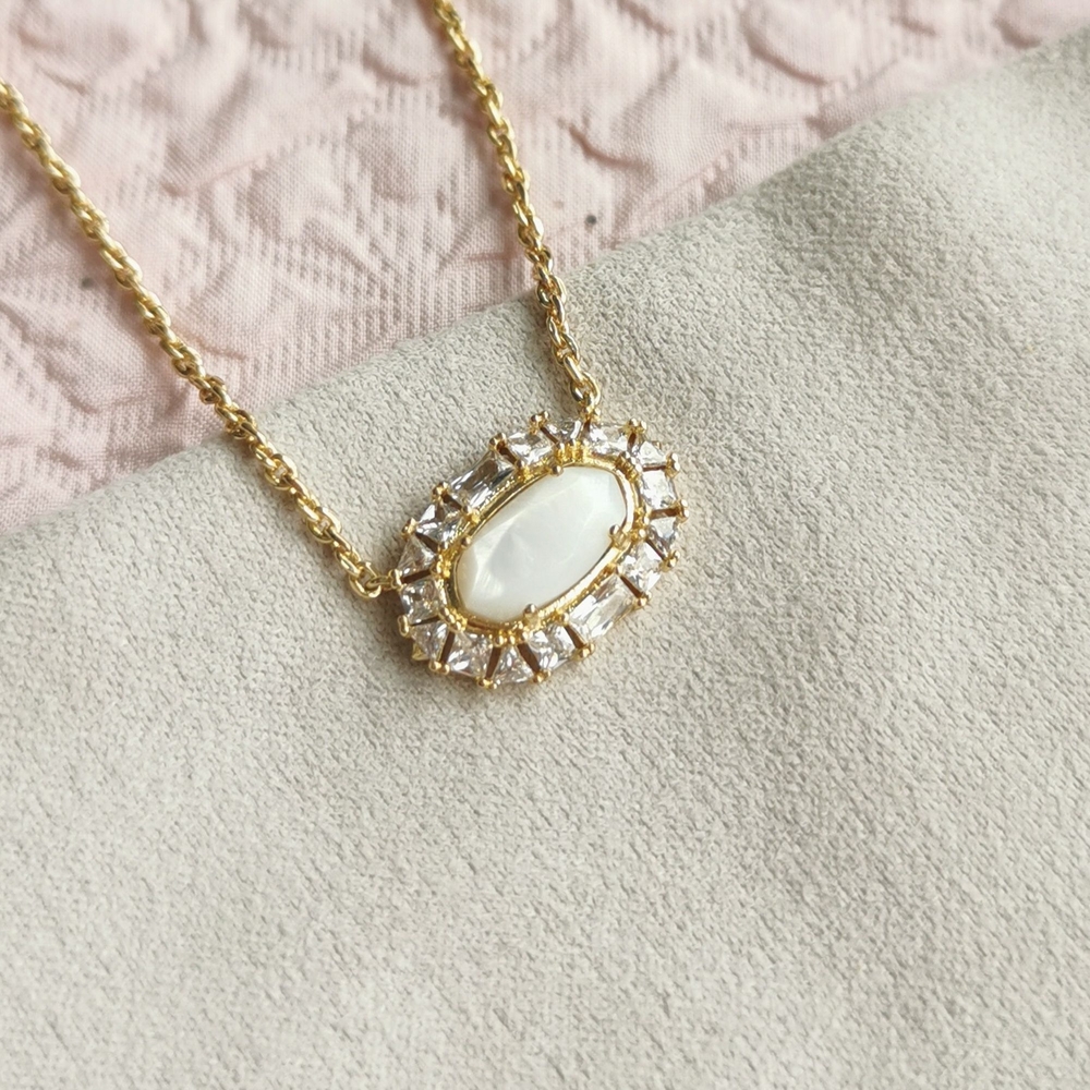 Kendra Scott Gold Ivory Mother-of-Pearl Necklace Elisa Crystal Frame Chic Style